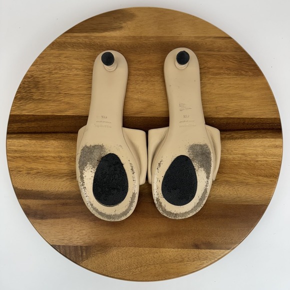 Womens Balenciaga Groupie BB Logo‎ Beige Leather Kitten Heels Sandals Size 41.5